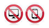 No computer, no mobile or cell phone - forbidden, red warning sign