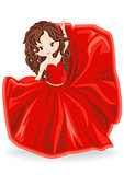 brunette girl in red evening dress