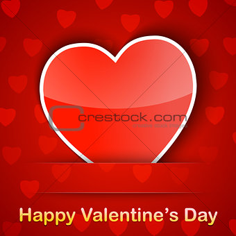 Valentine card with a heart placed on red background