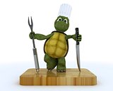 tortoise chef with carving knife and fork