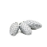 three silver Christmas pine cones for hanging on tree