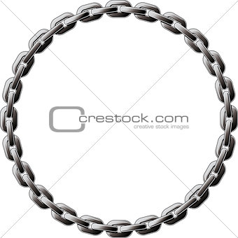 Steel chain coiled in a circle isolated on white background