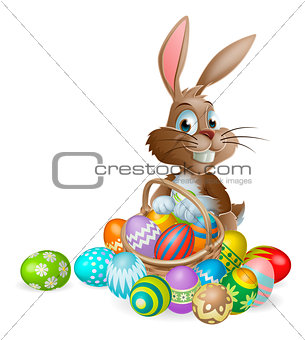 Easter bunny rabbit with Easter eggs basket
