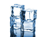 Four ice cubes with reflection