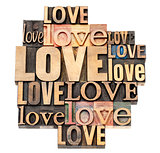 love word in wood type