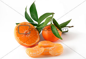 mandarin and slices on white