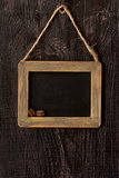 Chalk board with wood frame.