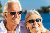 Happy Senior Man Woman Couple Tropical Sea