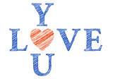 Love you with hand drawn letters, vector