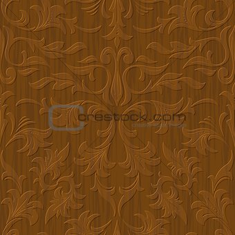 seamless abstract wood carved floral ornament background