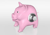 piggy bank has a knob of combination