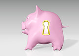 piggy bank with a golden keyhole