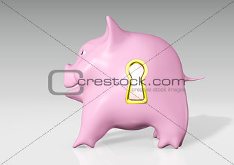 piggy bank with a golden keyhole