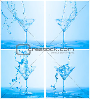 Collage of Water Splashing in a Wineglass