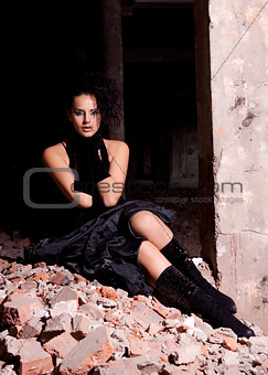 beautiful woman posing in ruins
