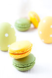 Colorful macaroons and Easter eggs