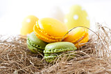 Colorful macaroons and Easter eggs