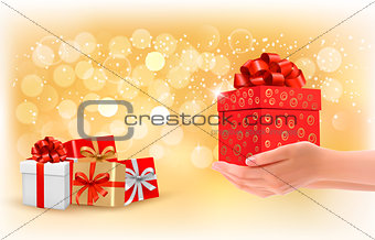 Christmas background with gift boxes. Concept of giving presents