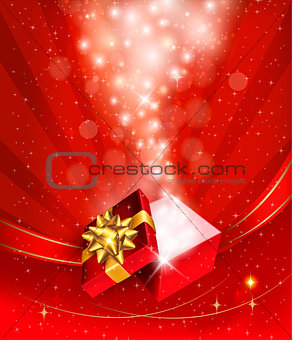 Christmas background with open gift box. Vector.