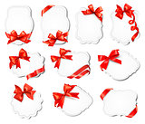 Set of beautiful cards with red gift bows with ribbons Vector