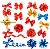 Big collection of color gift bows with ribbons. Vector illustrat