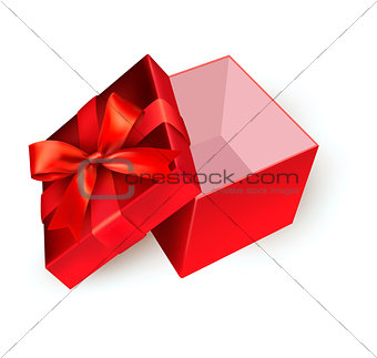 Open red gift box with golden ribbon. Vector illustration.