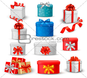 Set of cards with Christmas gift boxes,balls and snowflakes. Vector illustration.