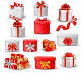 Set of cards with Christmas gift boxes,balls and snowflakes. Vector illustration.