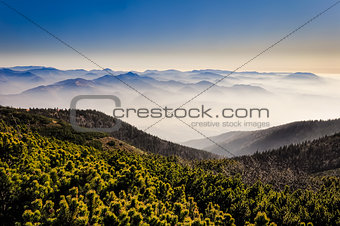 Misty mountains landscape view