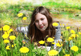 young girl among the flowers