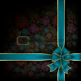 abstract grunge background with gift ribbon and floral ornament