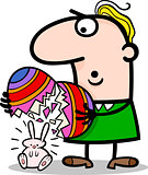 man with easter eggs and bunny cartoon