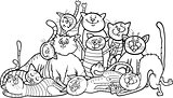 happy cats group cartoon for coloring book
