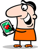 man with love message on tablet cartoon