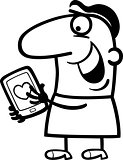 man with love message on tablet cartoon