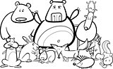 wild animals group cartoon for coloring book