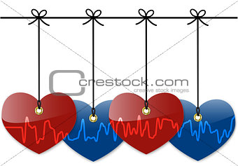 Hearts with cardiogram