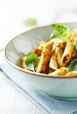 Bowl of Penne Pasta with Basil Pesto