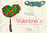 Vintage romantic card with heart tree