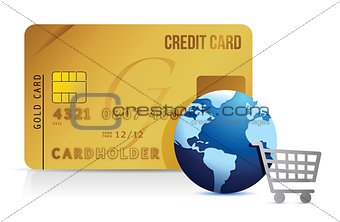 Credit card, shopping cart and globe - concept