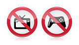 No computer games, no tv warning signs - vector