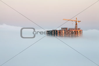 building covered by fog