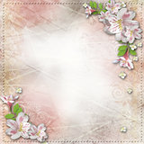 Vintage background with frame and flowers for congratulations an