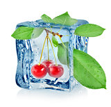 Ice cube and cherry