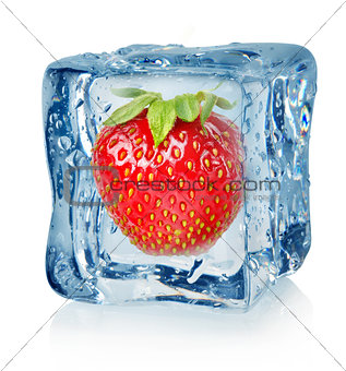 Ice cube and strawberry