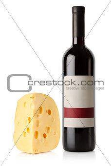 Wine bottle and dutch cheese