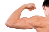 Flexing biceps isolated on white 