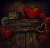 Valentines design - Hearts on wood
