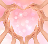 Hands making a heart. Valentine's day background. Vector illustr
