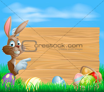 Easter bunny and Eggs with wooden sign